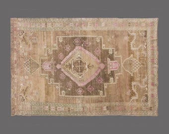 Vintage Turkish Rug 7x11: Handwoven Wool Carpet, Rosewood & Floral