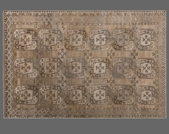 Artisan Crafted Oushak Rug – 190x290 cm / 6'3" x 9'6" – 60+ Yr Vintage Hand-Spun Wool, Turkish Boho & Caucasian Motifs
