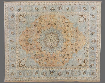 Vintage Turkish Oushak Rug: Large Hand Woven Wool Area Rug (8.6 x 9.8 ft.)