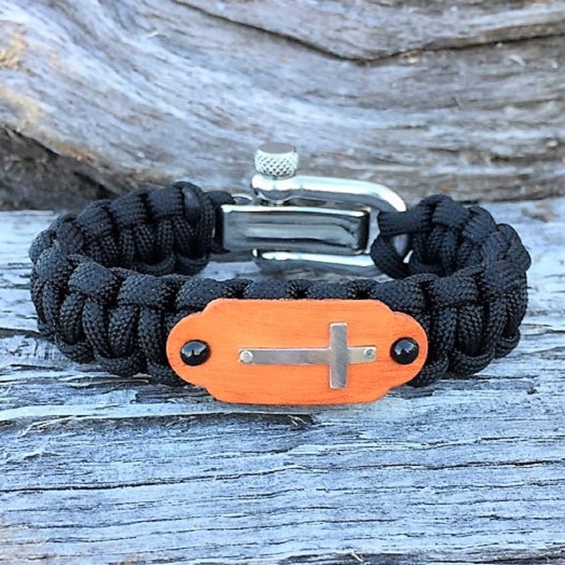 Black 550 Paracord Bracelet with Cross and Adjustable Shackle Etsy