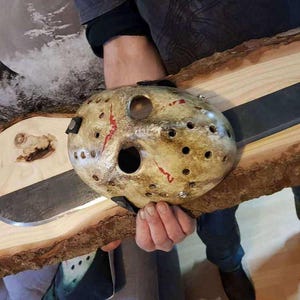 Hand-forged solid Jason Voorhees machete replica from the 2009 remake made of carbon steel