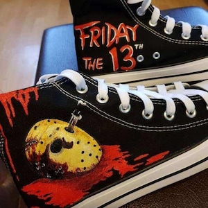 Hand-painted Chucks with Jason Voorhees motif