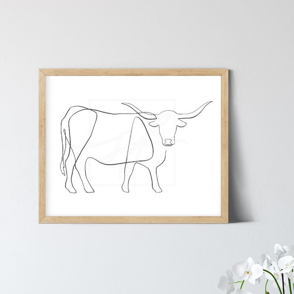 Minimalist longhorn one line drawing, digital download