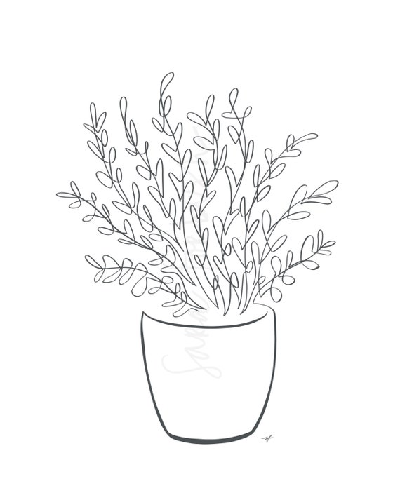 Boxwood Potted Plant One Line Drawing digital download