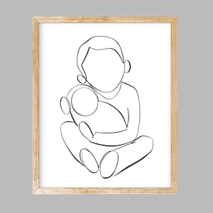 Big brother with baby one line drawing, digital download