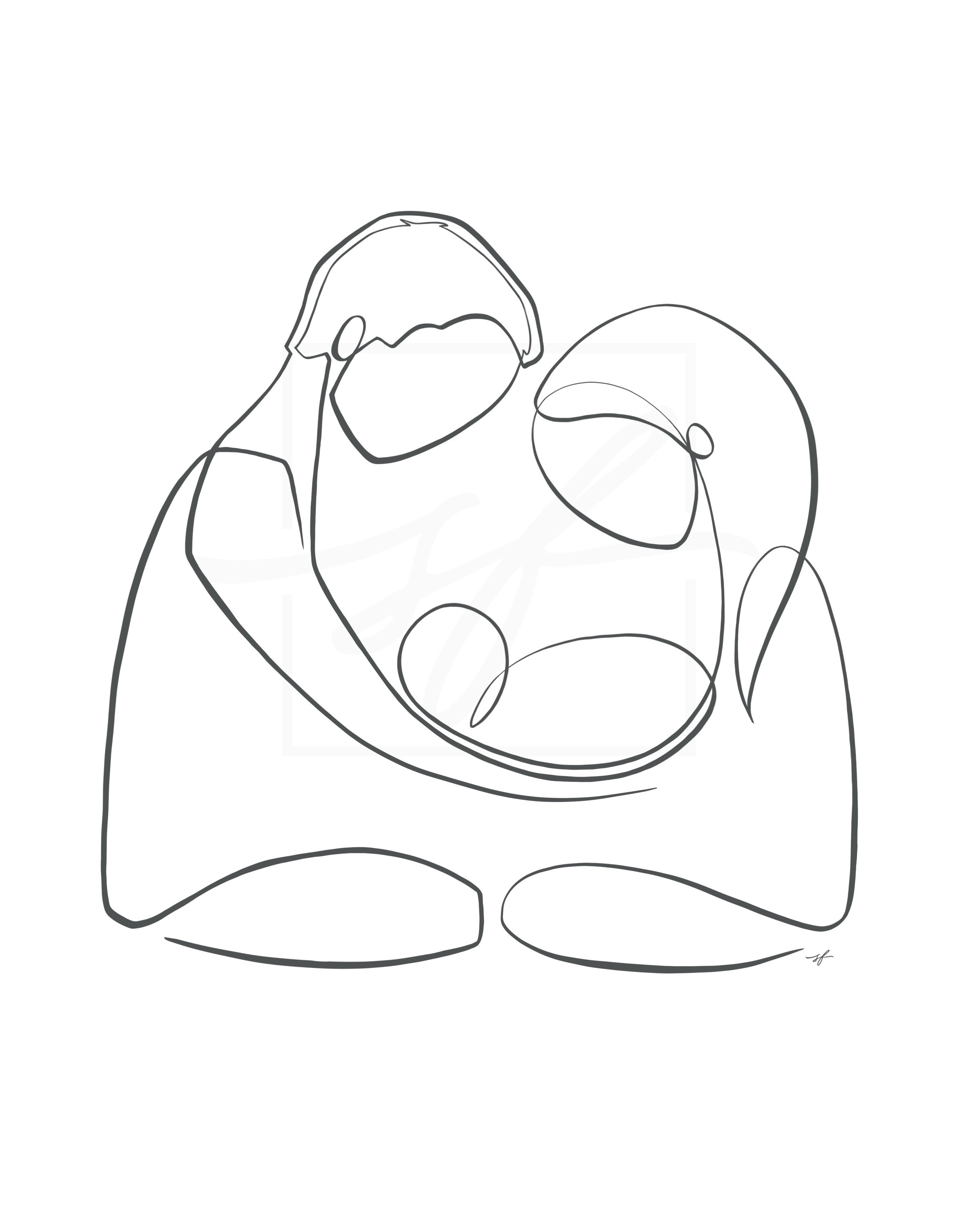 Mom & Dad With Baby Minimalist One Line Drawing Digital | Etsy