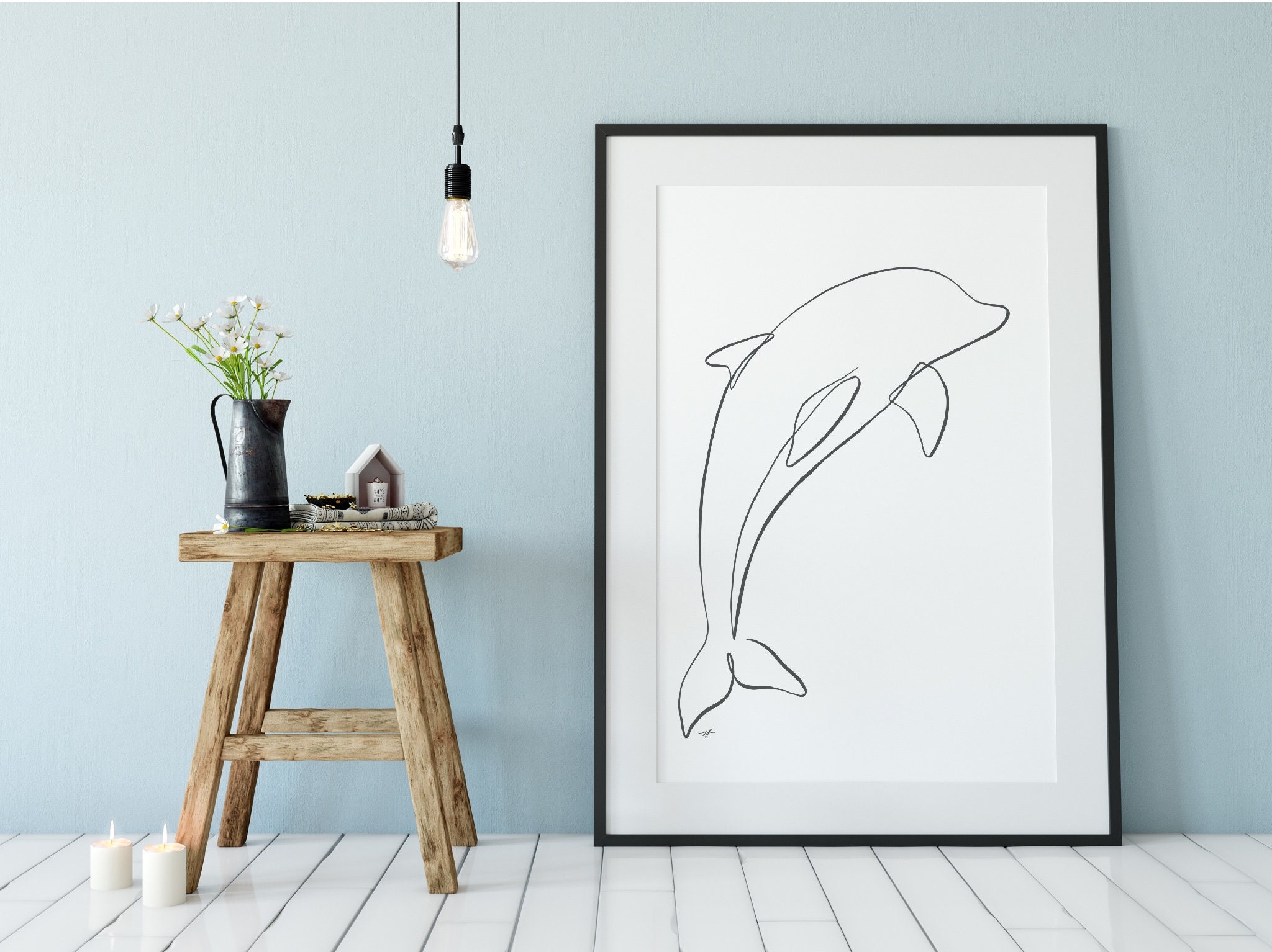 Minimalist dolphin one line drawing