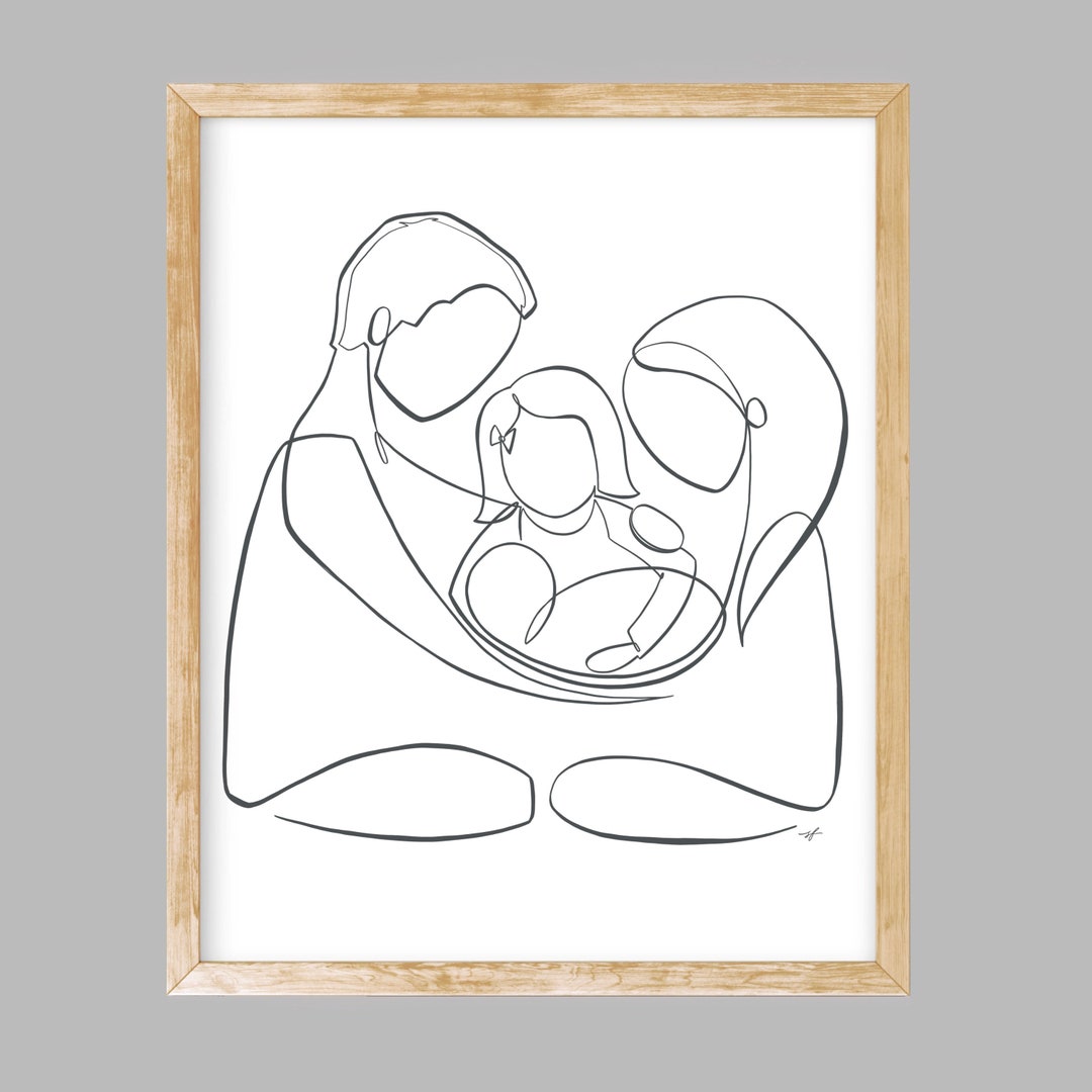 Buy Mom and Dad With Baby and Daughter, Family One Line Drawing, Digital  Download Online in India