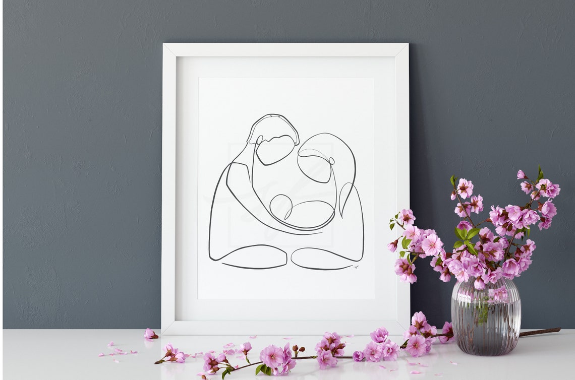 Mom & Dad With Baby Minimalist One Line Drawing Digital | Etsy