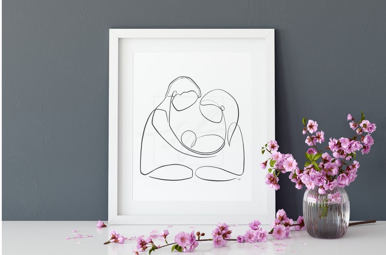 Mom & Dad With Baby Minimalist One Line Drawing Digital | Etsy