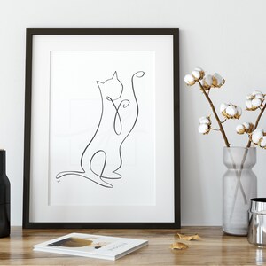 Minimalist playful Cat Single Line Art, digital print