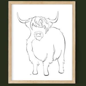 Highland Cow Minimalist One Line Drawing, Digital Download