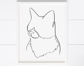 Cat Minimalist One Line Drawing, Digital Download