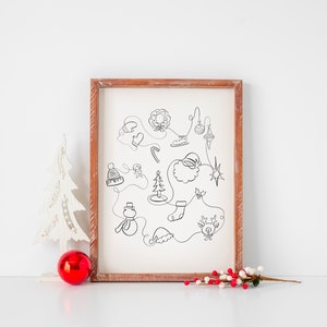 One Line Christmas Minimalist Drawing, digital download