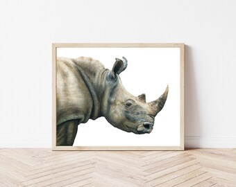 Rhinoceros Colored Pencil Drawing Giclee Fine Art Print