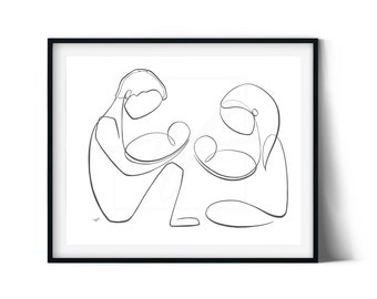Twin Baby minimalist continuous line drawings, digital download