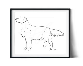 Dibujo minimalista de una línea de Retriever con revestimiento plano, descarga digital