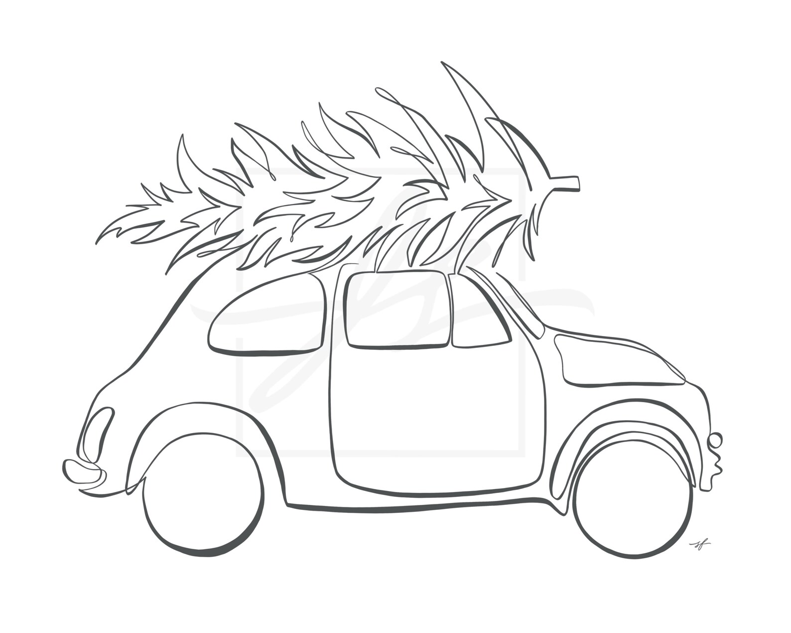 Christmas Tree on Car Continuous Line Drawing digital Etsy.de
