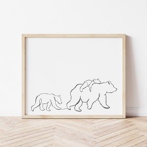 Mama Bear with Cubs Minimalist One Line Drawing, digital download