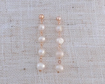 Rhea - Freshwater Pearl and Rose Gold Earrings