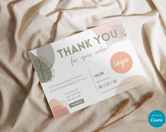 Editable Business Thank You Card, Printable DIY Small Business, Customisable Canva. (FREE CUSTOMISED logo name social media and website)