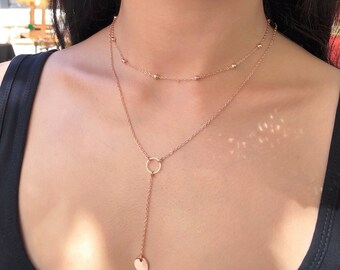 Rose Gold Lariat necklace and choker