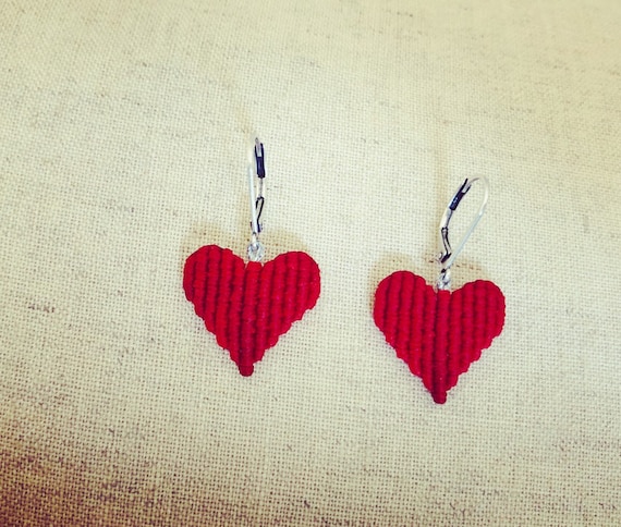 Modern Macrame Aesthetic Earrings, Macrame Heart Hoop Earrings
