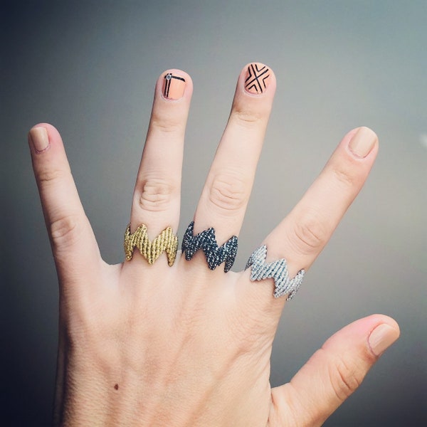 Modern macrame ring,statement ring, concept jewelry, knot ring with macrame technique and wax thread, boho, hippie style, ethnic style