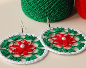 Crochet Earrings Christmas Jewelry Crochet Dangle Earrings Circle Lace Earrings Boho Fashion Earrings Ring Bohemian Earring Hoop Big Earring