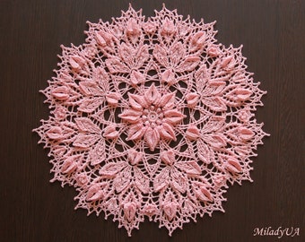 Crochet Doily in pink color Textured Doily 3D Doily in a highly textured design
