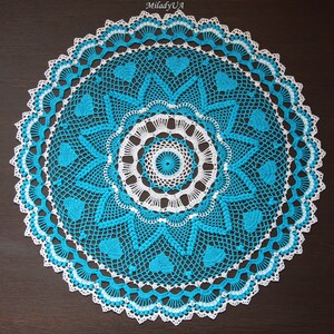 Big Blue Crocheted Doily with Hearts