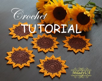 Sunflower Coasters Crochet Pattern, Easy crochet PDF pattern for Beginner, Home Decor step by step Crochet Tutorial, Crochet Sunflower