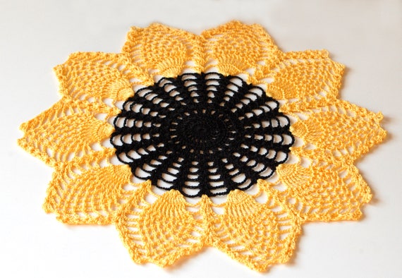 Crochet Doily Sunflower Gift Idea Home Decor Living Room Decor Pineapple Doily Ukrainian Art Table Decor Table Topper Table Centerpiece