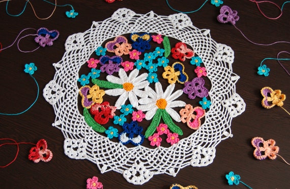 Crochet Napperon Avec Topper Fleurs Bouquet Tricot Home