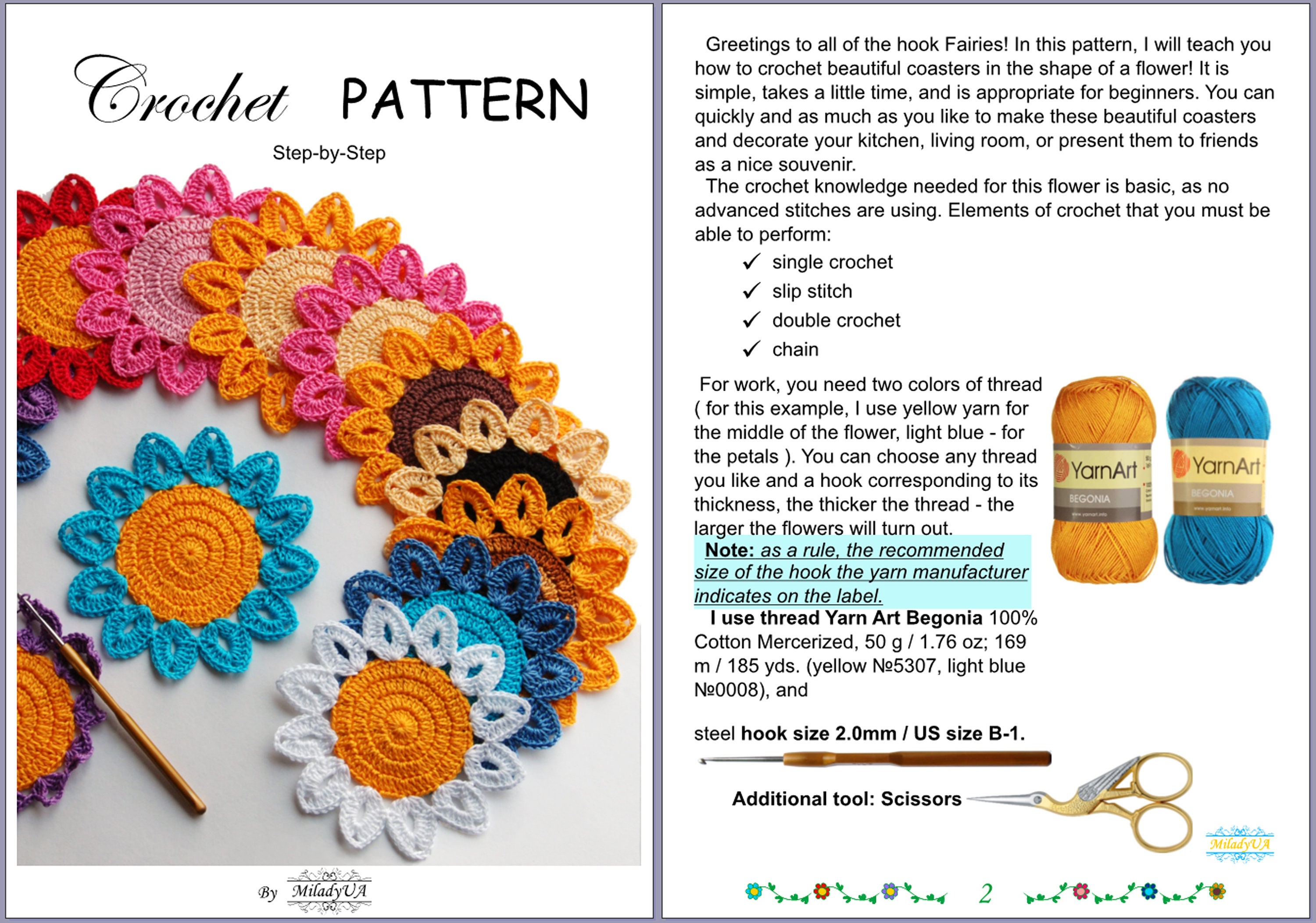 Flower Coasters Crochet Pattern, Easy Crochet PDF Pattern for Beginner ...