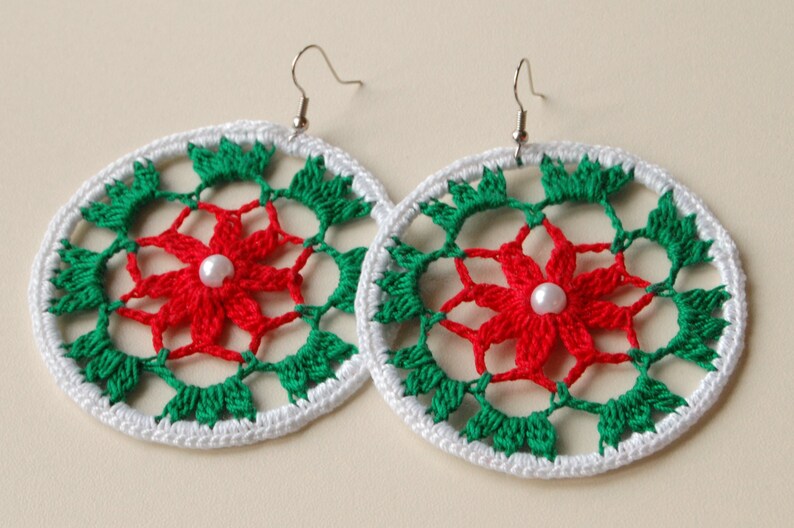 Crochet Earrings Christmas Jewelry Crochet Dangle Earrings Etsy