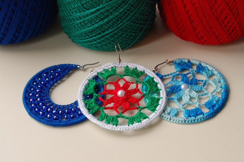 Crochet Earrings Christmas Jewelry Crochet Dangle Earrings Etsy