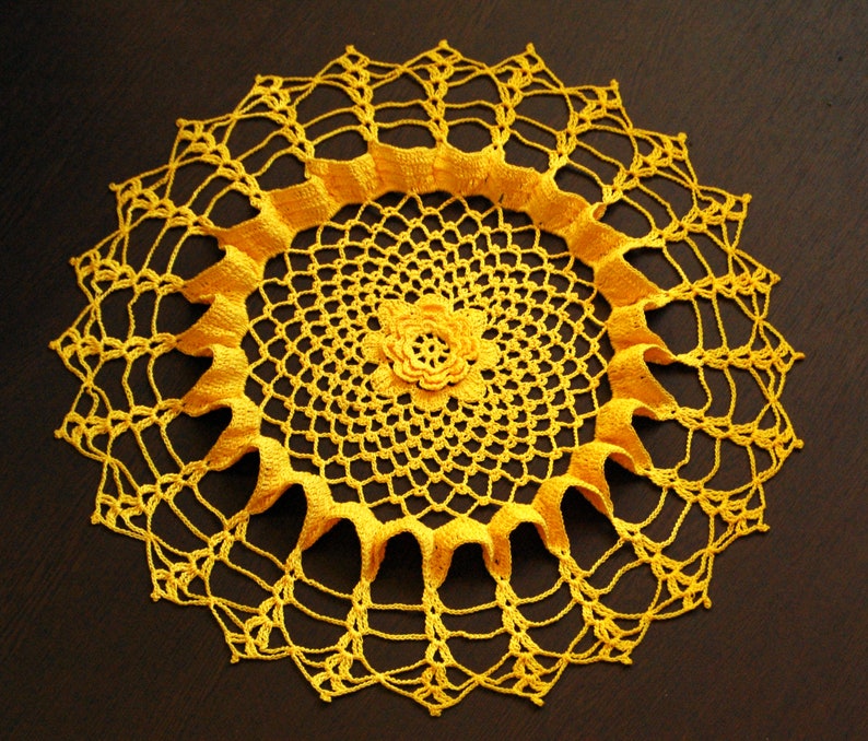 Crocheted Doily Yellow Doily Round Doily Home Decor Sun Decor Table Decor Room Decor Lace Doily Table Centerpiece Crochet Decor Table Topper image 2