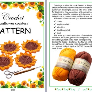Sunflower Coasters Crochet Pattern, Easy Crochet PDF Pattern for ...