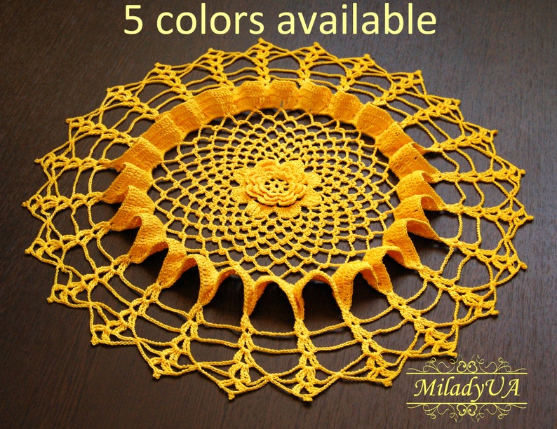 Crocheted Doily Yellow Doily Round Doily Home Decor Sun Decor Table Decor Room Decor Lace Doily Table Centerpiece Crochet Decor Table Topper image 1