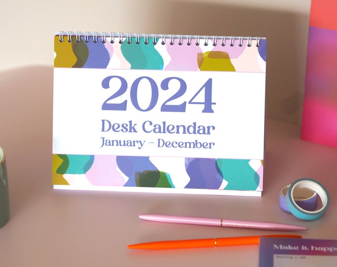 2024 Desk Calendar A5, Abstract Colourful Shapes, Free Standing Desk