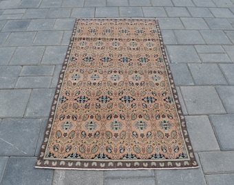 Vintage Turkish Wool Runner 3x6: Muted Oushak Style