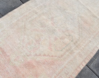 Vintage Turkish Wool Runner Rug: Hand-Knotted Pastel Oushak (3x6 ft)