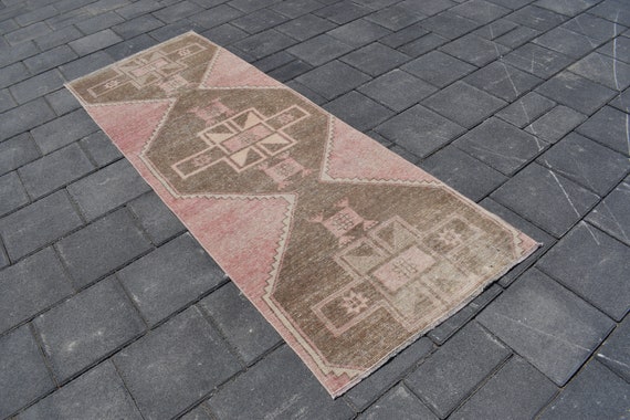Vintage Runner Rug: 2x7 Pink Oushak Wool Rug