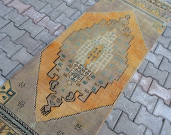 Vintage Turkish Wool Runner Rug: Muted Anatolian Hallway Rug (2x7 ft)