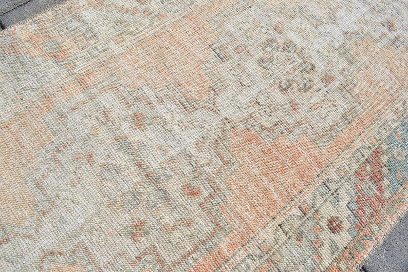 Vintage Turks Oushak-loperkleed 3 x 9: handgemaakt wollen gangkleed afbeelding 4