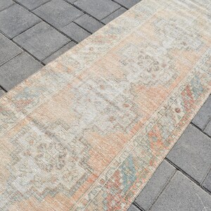 Vintage Turks Oushak-loperkleed 3 x 9: handgemaakt wollen gangkleed afbeelding 3