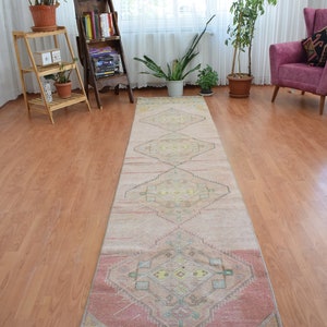 2x12 RUNNER RUG,2&#39;5X12&#39;6 ft,Vintage Runner Rug,Turkish Runner 2x12,2x12 Oushak Runner,Unique Rug,Pastel Rug,Hallway Area Rug,Rug Runner,6684