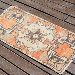 SMALL AREA CARPET, Orange Mini  Rug, DoorMat Rug, Oushak Small Rug, Handmade Rug,Turkish Rug,Small Size Rug,Oriental Mini Rug,1'4x3 ft,1481