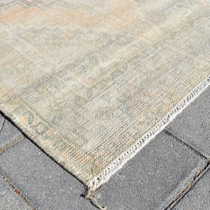 Vintage Turks Oushak-loperkleed 3 x 9: handgemaakt wollen gangkleed afbeelding 8